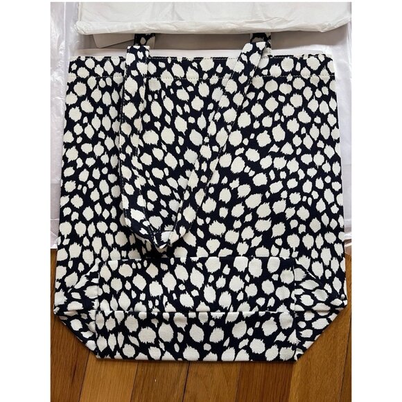 New Tory Burch Colorblock Logo Navy Snow Leopard Canvas Tote Bag Navy Green M - Picture 5 of 10